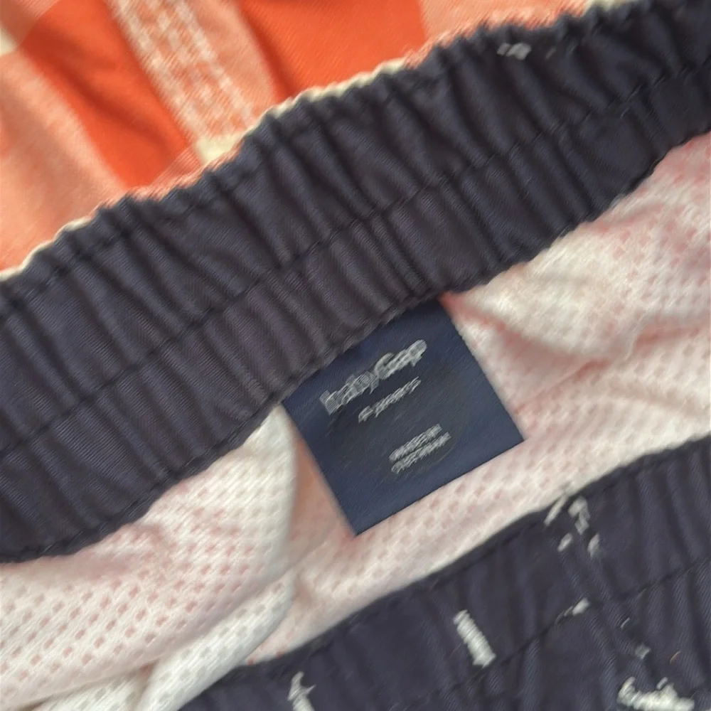 Gap orange and cream gingham checker elastic waist swim trunks